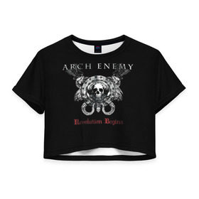 Женская футболка 3D укороченная с принтом Arch Enemy в Екатеринбурге, 100% полиэстер | круглая горловина, длина футболки до линии талии, рукава с отворотами | alissa white gluz | arch enemy | алисса уайт глаз | арч энеми
