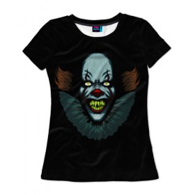 Женская футболка 3D с принтом Clown в Екатеринбурге, 100% полиэфир ( синтетическое хлопкоподобное полотно) | прямой крой, круглый вырез горловины, длина до линии бедер | horror | pennywise | stephen king | клоун | оно | пеннивайз | стивен кинг | ужасы | хоррор