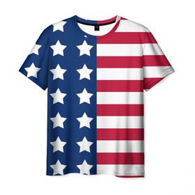 Мужская футболка 3D с принтом USA Flag в Екатеринбурге, 100% полиэфир | прямой крой, круглый вырез горловины, длина до линии бедер | star | usa | америка | белый | звезды | красный | линии | полосы | популярные | синий | сша | триколор | туристические | флаг | цвет | штаты