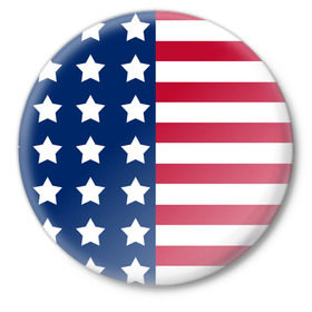 Значок с принтом USA Flag в Екатеринбурге,  металл | круглая форма, металлическая застежка в виде булавки | star | usa | америка | белый | звезды | красный | линии | полосы | популярные | синий | сша | триколор | туристические | флаг | цвет | штаты
