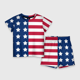 Детский костюм с шортами 3D с принтом USA FLAG  АМЕРИКАНСКИЙ ФЛАГ в Екатеринбурге,  |  | star | usa | америка | белый | звезды | красный | линии | полосы | популярные | синий | сша | триколор | туристические | флаг | цвет | штаты