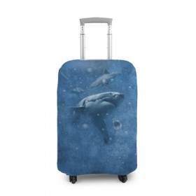 Чехол для чемодана 3D с принтом Shark в Екатеринбурге, 86% полиэфир, 14% спандекс | двустороннее нанесение принта, прорези для ручек и колес | fish | ocean | акула | вода | животные | море | океан | рыба | челюсти