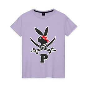 Женская футболка хлопок с принтом Плейпират в Екатеринбурге, 100% хлопок | прямой крой, круглый вырез горловины, длина до линии бедер, слегка спущенное плечо | бандана | пират | плейбой