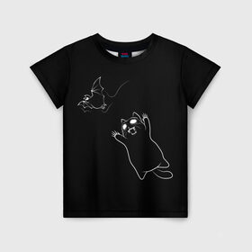 Детская футболка 3D с принтом Cat Monster в Екатеринбурге, 100% гипоаллергенный полиэфир | прямой крой, круглый вырез горловины, длина до линии бедер, чуть спущенное плечо, ткань немного тянется | cat | halloween | арт | животные | кот | котик | кошки | монстр | мышь | праздник | хэллоуин | черно белый