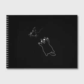 Альбом для рисования с принтом Cat Monster в Екатеринбурге, 100% бумага
 | матовая бумага, плотность 200 мг. | Тематика изображения на принте: cat | halloween | арт | животные | кот | котик | кошки | монстр | мышь | праздник | хэллоуин | черно белый