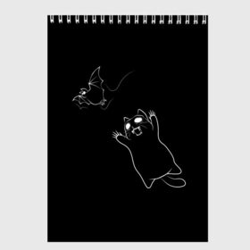 Скетчбук с принтом Cat Monster в Екатеринбурге, 100% бумага
 | 48 листов, плотность листов — 100 г/м2, плотность картонной обложки — 250 г/м2. Листы скреплены сверху удобной пружинной спиралью | cat | halloween | арт | животные | кот | котик | кошки | монстр | мышь | праздник | хэллоуин | черно белый