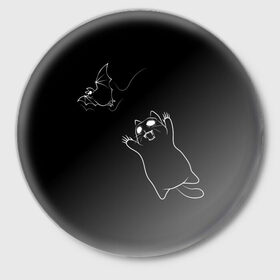 Значок с принтом Cat Monster в Екатеринбурге,  металл | круглая форма, металлическая застежка в виде булавки | Тематика изображения на принте: cat | halloween | арт | животные | кот | котик | кошки | монстр | мышь | праздник | хэллоуин | черно белый