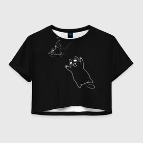 Женская футболка 3D укороченная с принтом Cat Monster в Екатеринбурге, 100% полиэстер | круглая горловина, длина футболки до линии талии, рукава с отворотами | cat | halloween | арт | животные | кот | котик | кошки | монстр | мышь | праздник | хэллоуин | черно белый