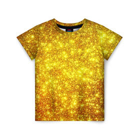 Детская футболка 3D с принтом Золотой блеск в Екатеринбурге, 100% гипоаллергенный полиэфир | прямой крой, круглый вырез горловины, длина до линии бедер, чуть спущенное плечо, ткань немного тянется | abstraction | gold | rich | texture | богатство | золотая абстракция | золото | кубики | текстура