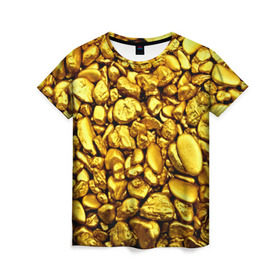 Женская футболка 3D с принтом Золотые камешки в Екатеринбурге, 100% полиэфир ( синтетическое хлопкоподобное полотно) | прямой крой, круглый вырез горловины, длина до линии бедер | abstraction | gold | rich | texture | богатство | золотая абстракция | золото | кубики | текстура