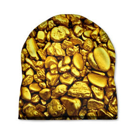 Шапка 3D с принтом Золотые камешки в Екатеринбурге, 100% полиэстер | универсальный размер, печать по всей поверхности изделия | abstraction | gold | rich | texture | богатство | золотая абстракция | золото | кубики | текстура