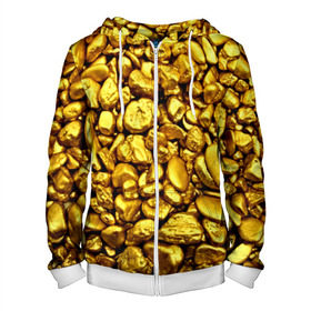 Мужская толстовка 3D на молнии с принтом Золотые камешки в Екатеринбурге, 100% полиэстер | длина до линии бедра, манжеты и пояс оформлены мягкой тканевой резинкой, двухслойный капюшон со шнурком для регулировки, спереди молния, по бокам два кармана | abstraction | gold | rich | texture | богатство | золотая абстракция | золото | кубики | текстура
