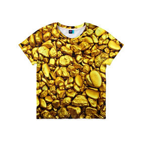 Детская футболка 3D с принтом Золотые камешки в Екатеринбурге, 100% гипоаллергенный полиэфир | прямой крой, круглый вырез горловины, длина до линии бедер, чуть спущенное плечо, ткань немного тянется | abstraction | gold | rich | texture | богатство | золотая абстракция | золото | кубики | текстура