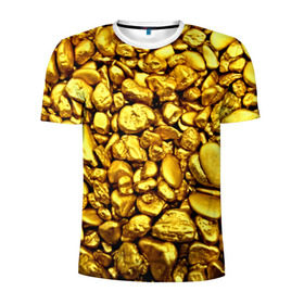 Мужская футболка 3D спортивная с принтом Золотые камешки в Екатеринбурге, 100% полиэстер с улучшенными характеристиками | приталенный силуэт, круглая горловина, широкие плечи, сужается к линии бедра | abstraction | gold | rich | texture | богатство | золотая абстракция | золото | кубики | текстура
