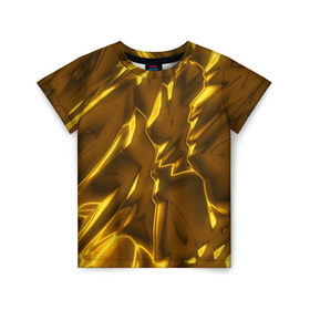 Детская футболка 3D с принтом Золотые разводы в Екатеринбурге, 100% гипоаллергенный полиэфир | прямой крой, круглый вырез горловины, длина до линии бедер, чуть спущенное плечо, ткань немного тянется | abstraction | gold | rich | texture | богатство | золотая абстракция | золото | кубики | текстура
