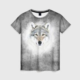 Женская футболка 3D с принтом Wolf в Екатеринбурге, 100% полиэфир ( синтетическое хлопкоподобное полотно) | прямой крой, круглый вырез горловины, длина до линии бедер | animal | snow | волк | животные | снег | хищник