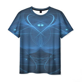 Мужская футболка 3D с принтом Blue fractal в Екатеринбурге, 100% полиэфир | прямой крой, круглый вырез горловины, длина до линии бедер | art | background | beautiful | color | festive | fractal | lines | photo | picture | smooth | strange | style