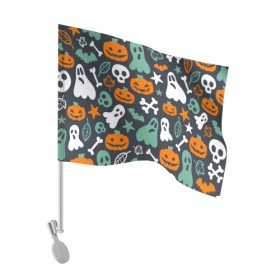 Флаг для автомобиля с принтом Halloween в Екатеринбурге, 100% полиэстер | Размер: 30*21 см | звёзды | кости | летучие мыши | листья | привидения | тыквы
