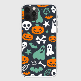 Чехол для iPhone 12 Pro Max с принтом Halloween в Екатеринбурге, Силикон |  | звёзды | кости | летучие мыши | листья | привидения | тыквы