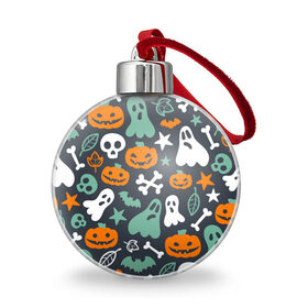 Ёлочный шар с принтом Halloween в Екатеринбурге, Пластик | Диаметр: 77 мм | звёзды | кости | летучие мыши | листья | привидения | тыквы