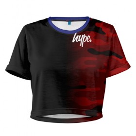 Женская футболка 3D укороченная с принтом Hype Military Black Red в Екатеринбурге, 100% полиэстер | круглая горловина, длина футболки до линии талии, рукава с отворотами | brand | camo | hype | military | rap | swag | бренд | камо | камуфляж | милитари | модные | надписи | полосы | популярные | пятна | тренд | тренды | узоры | хайп | хайпанем | хаки | цвета