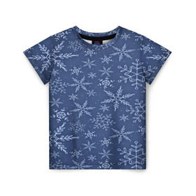 Детская футболка 3D с принтом Волшебные снежинки в Екатеринбурге, 100% гипоаллергенный полиэфир | прямой крой, круглый вырез горловины, длина до линии бедер, чуть спущенное плечо, ткань немного тянется | new year | santa | дед мороз | елка | елочки | новогодний | новый год | рождество | сантаклаус | снег | снежинки