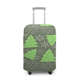Чехол для чемодана 3D с принтом Зелёные ёлочки в Екатеринбурге, 86% полиэфир, 14% спандекс | двустороннее нанесение принта, прорези для ручек и колес | new year | santa | дед мороз | елка | елочки | новогодний | новый год | рождество | сантаклаус | снег | снежинки