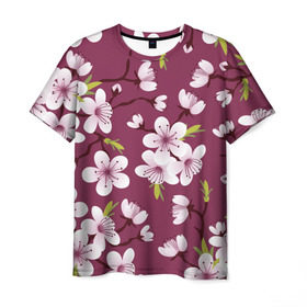 Мужская футболка 3D с принтом Сакура в Екатеринбурге, 100% полиэфир | прямой крой, круглый вырез горловины, длина до линии бедер | vppdgryphon | арт | вишня | сакура | цветные | цветок | цветы | япония