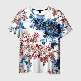 Мужская футболка 3D с принтом Blue and Red в Екатеринбурге, 100% полиэфир | прямой крой, круглый вырез горловины, длина до линии бедер | vppdgryphon | арт | краска | лес | пион | пионы | тропики | цветные | цветок | цветы