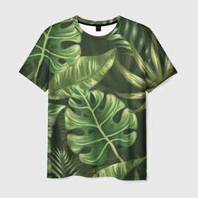 Мужская футболка 3D с принтом Доисторический лес в Екатеринбурге, 100% полиэфир | прямой крой, круглый вырез горловины, длина до линии бедер | vppdgryphon | арт | краска | лес | папоротник | прикольные | тропики | цветные | цветок | цветы