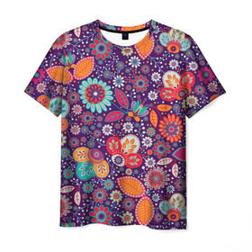 Мужская футболка 3D с принтом Цветочный взрыв в Екатеринбурге, 100% полиэфир | прямой крой, круглый вырез горловины, длина до линии бедер | vppdgryphon | арт | взрыв | краска | тропики | цветные | цветок | цветочный | цветы