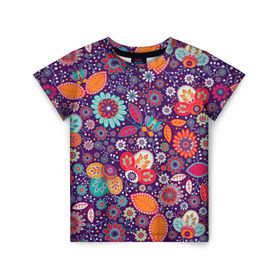 Детская футболка 3D с принтом Цветочный взрыв в Екатеринбурге, 100% гипоаллергенный полиэфир | прямой крой, круглый вырез горловины, длина до линии бедер, чуть спущенное плечо, ткань немного тянется | vppdgryphon | арт | взрыв | краска | тропики | цветные | цветок | цветочный | цветы