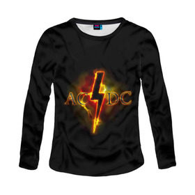 Женский лонгслив 3D с принтом AC/DC огонь в Екатеринбурге, 100% полиэстер | длинные рукава, круглый вырез горловины, полуприлегающий силуэт | ac dc | acdc | ангус янг | блюз рок | крис слэйд | надпись | рок группа | рок н ролл | стиви янг | хард рок | эксл роуз