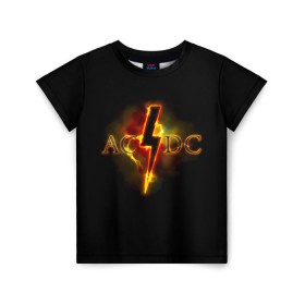 Детская футболка 3D с принтом AC/DC огонь в Екатеринбурге, 100% гипоаллергенный полиэфир | прямой крой, круглый вырез горловины, длина до линии бедер, чуть спущенное плечо, ткань немного тянется | ac dc | acdc | ангус янг | блюз рок | крис слэйд | надпись | рок группа | рок н ролл | стиви янг | хард рок | эксл роуз