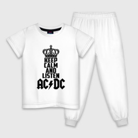 Детская пижама хлопок с принтом Keep calm and listen AC/DC в Екатеринбурге, 100% хлопок |  брюки и футболка прямого кроя, без карманов, на брюках мягкая резинка на поясе и по низу штанин
 | ac dc | acdc | австралийская | альбом | ангус янг | блюз рок | гитара | головы | группа | крис слэйд | музыканты | надпись | певцы | рок | рок н ролл | стиви янг | хард рок | эксл роуз