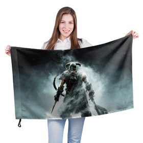 Флаг 3D с принтом Skyrim в Екатеринбурге, 100% полиэстер | плотность ткани — 95 г/м2, размер — 67 х 109 см. Принт наносится с одной стороны | elder scrolls | дракон | игра | свитки | скайрим