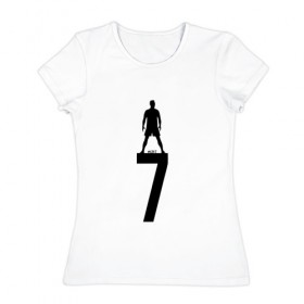 Женская футболка хлопок с принтом Криштиану Роналду в Екатеринбурге, 100% хлопок | прямой крой, круглый вырез горловины, длина до линии бедер, слегка спущенное плечо | 