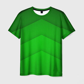 Мужская футболка 3D с принтом Зеленые полосы в Екатеринбурге, 100% полиэфир | прямой крой, круглый вырез горловины, длина до линии бедер | абстракция | геометрия | зеленый | модные.мода | пирамиды | полосы.линии | тренды | треугольники | узоры