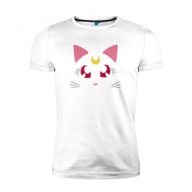 Мужская футболка премиум с принтом Guarding Cat в Екатеринбурге, 92% хлопок, 8% лайкра | приталенный силуэт, круглый вырез ворота, длина до линии бедра, короткий рукав | anime | sailor moon | аниме | сейлор мун