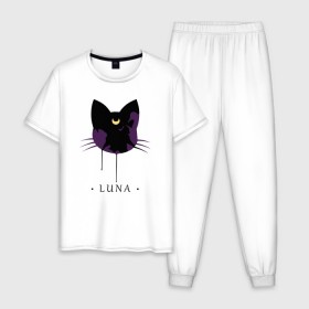 Мужская пижама хлопок с принтом Luna в Екатеринбурге, 100% хлопок | брюки и футболка прямого кроя, без карманов, на брюках мягкая резинка на поясе и по низу штанин
 | anime | sailor moon | аниме | сейлор мун