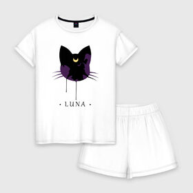 Женская пижама с шортиками хлопок с принтом Luna в Екатеринбурге, 100% хлопок | футболка прямого кроя, шорты свободные с широкой мягкой резинкой | anime | sailor moon | аниме | сейлор мун