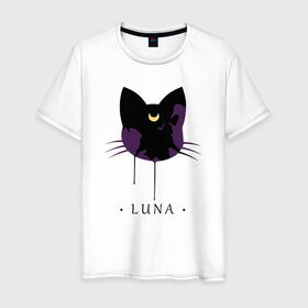 Мужская футболка хлопок с принтом Luna в Екатеринбурге, 100% хлопок | прямой крой, круглый вырез горловины, длина до линии бедер, слегка спущенное плечо. | anime | sailor moon | аниме | сейлор мун