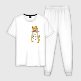 Мужская пижама хлопок с принтом Little Pocket Moon в Екатеринбурге, 100% хлопок | брюки и футболка прямого кроя, без карманов, на брюках мягкая резинка на поясе и по низу штанин
 | Тематика изображения на принте: anime | sailor moon | аниме | сейлор мун