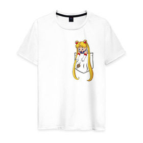 Мужская футболка хлопок с принтом Little Pocket Moon в Екатеринбурге, 100% хлопок | прямой крой, круглый вырез горловины, длина до линии бедер, слегка спущенное плечо. | Тематика изображения на принте: anime | sailor moon | аниме | сейлор мун