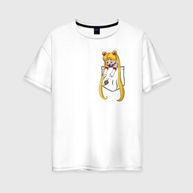 Женская футболка хлопок Oversize с принтом Little Pocket Moon в Екатеринбурге, 100% хлопок | свободный крой, круглый ворот, спущенный рукав, длина до линии бедер
 | anime | sailor moon | аниме | сейлор мун