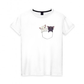 Женская футболка хлопок с принтом Кисы в Екатеринбурге, 100% хлопок | прямой крой, круглый вырез горловины, длина до линии бедер, слегка спущенное плечо | anime | cat | sailor moon | аниме | кисы | сейлор мун