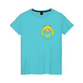 Женская футболка хлопок с принтом Луна в кармане в Екатеринбурге, 100% хлопок | прямой крой, круглый вырез горловины, длина до линии бедер, слегка спущенное плечо | 