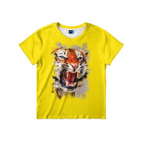Детская футболка 3D с принтом Tiger art в Екатеринбурге, 100% гипоаллергенный полиэфир | прямой крой, круглый вырез горловины, длина до линии бедер, чуть спущенное плечо, ткань немного тянется | Тематика изображения на принте: 