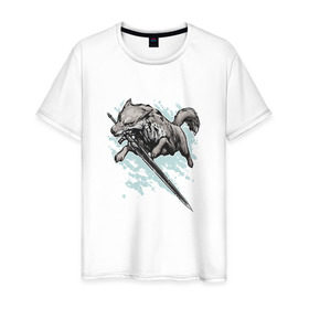 Мужская футболка хлопок с принтом The Swordswolf в Екатеринбурге, 100% хлопок | прямой крой, круглый вырез горловины, длина до линии бедер, слегка спущенное плечо. | дарк соулс