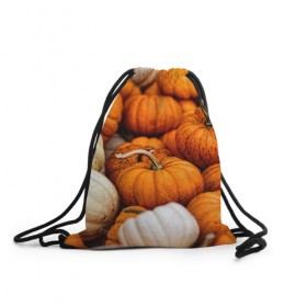 Рюкзак-мешок 3D с принтом тыквы в Екатеринбурге, 100% полиэстер | плотность ткани — 200 г/м2, размер — 35 х 45 см; лямки — толстые шнурки, застежка на шнуровке, без карманов и подкладки | halloween | дача | овощи | октябрь | оранжевый | осень | сентябрь | тыква | хеллуин